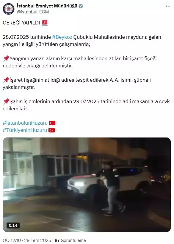 Beykoz'da ormanlık alanda yangın çıktı