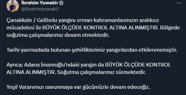 İki gündür yangınla boğuşan Çanakkale'den sevindiren haber