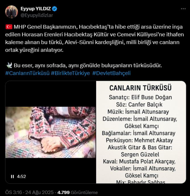 MHP'den 'Canların Türküsü' paylaşımı