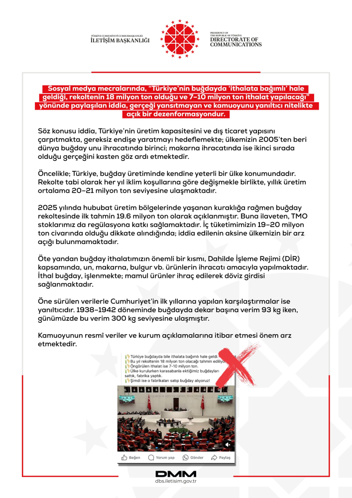 "Türkiye'nin buğdayda ithalata bağımlı hale geldiği" iddiaları yalanlandı