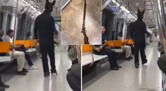 İstanbul metrosunda panik anları! Tavşan kostümlü tüfekli genç gözaltına alındı