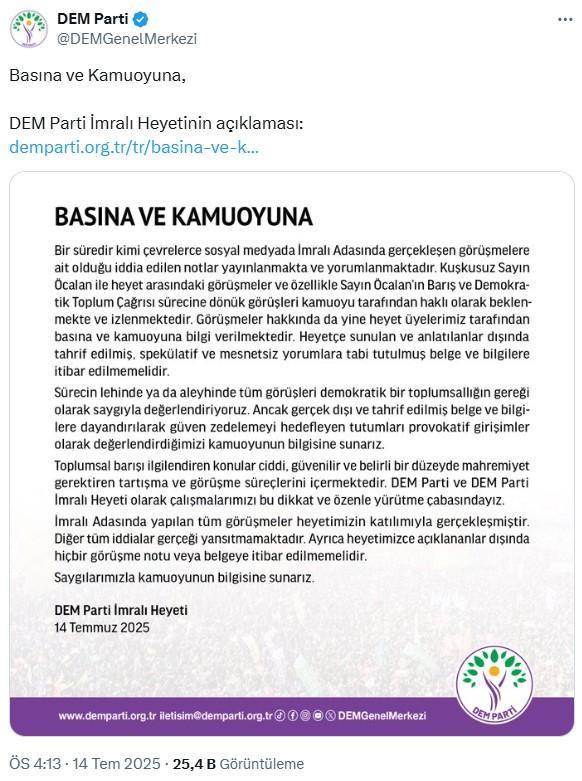 Öcalan ile ilgili ortalığı karıştıran "Rojava" iddiası! DEM Parti’den açıklama geldi – Haberler