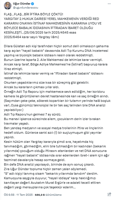Uğur Dündar’ın babalık davasında Yargıtay son sözü söyledi – Haberler