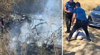 Çayırlık alanda yangın çıkarıp itfaiyecilere saldırdı