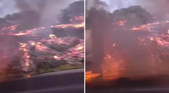 Kara yolunda araçta çıkan yangın ormanlık alana sıçradı