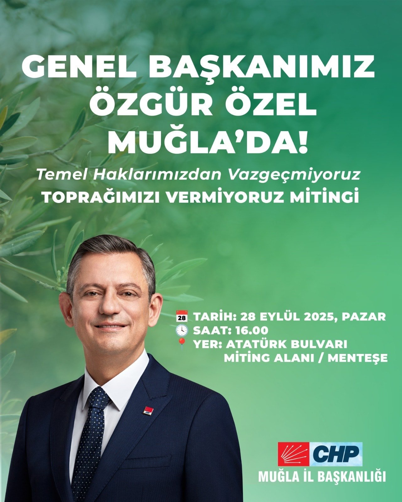 CHP Lideri Özgür Özel Muğla’da düzenlenecek ‘Toprağımızı Vermiyoruz’ mitingine katılacak